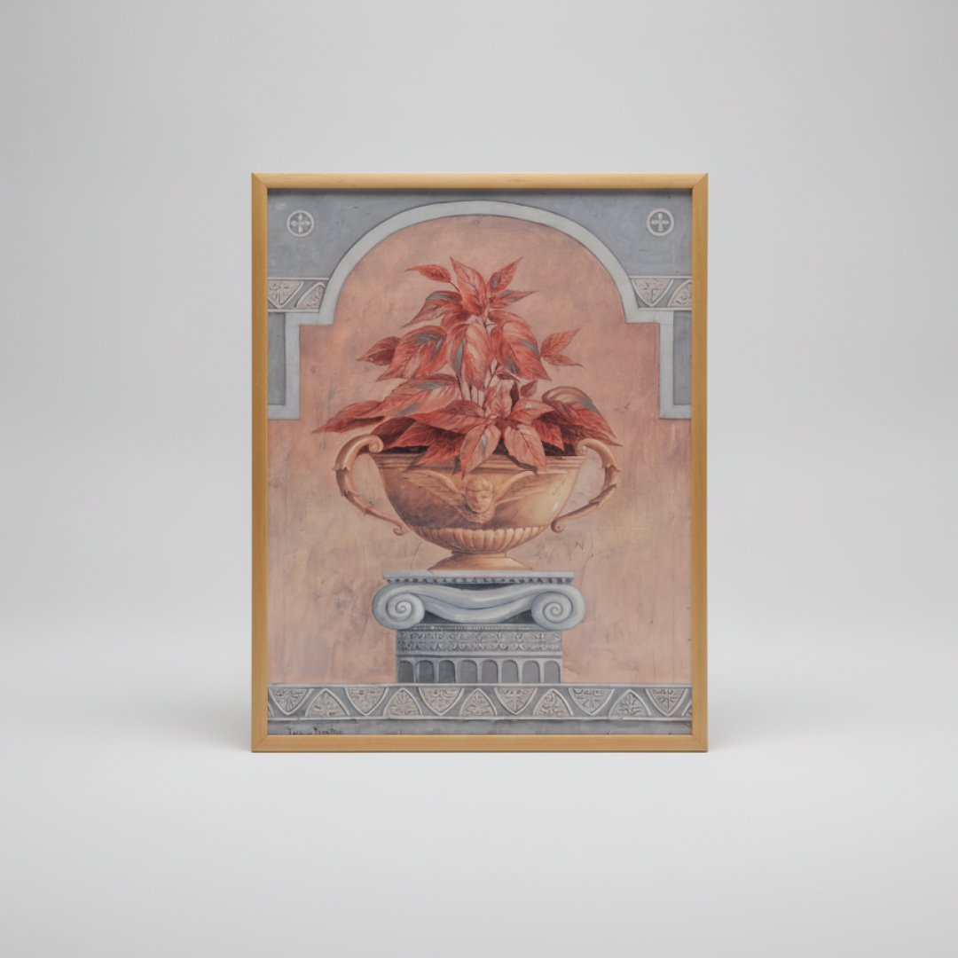 Quadro de Vaso Clássico com Folhagem Vermelha