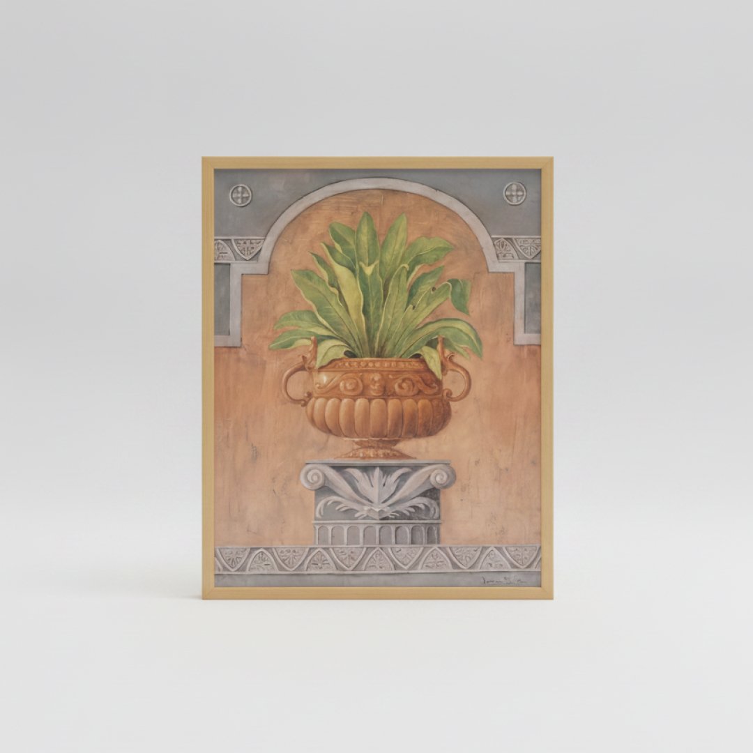 Quadro de Vaso Clássico Dourado com Folhagem Verde
