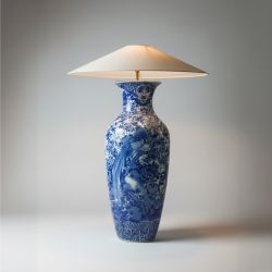 Candeeiro de Mesa em Porcelana Chinesa Azul e Branca
