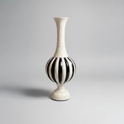 Vaso Cerâmica Preto e Branco Listrado Alto