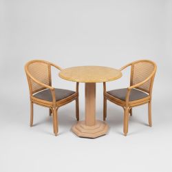Conjunto de Mesa em Pedra com 2 Cadeiras em Bambu
