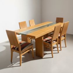 Conjunto de Mesa de Jantar com Vidro e 6 Cadeiras