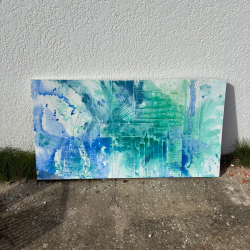 Pintura abstrata em tons de azul e verde