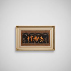 Quadro Gravura Cena Grega com Moldura Dourada