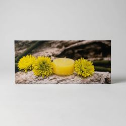 Quadro Fotográfico Flores e Vela Amarela 80x35cm