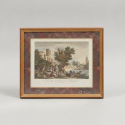 Quadro Paisagem Ribeirinha com Pescadores e Torre