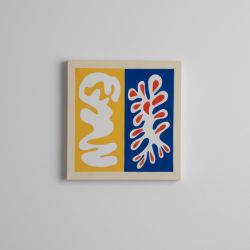 Quadro Abstrato em Amarelo e Azul com Formas Orgânicas
