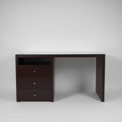 Secretária moderna com tampo de vidro e gavetas