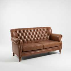 Sofá estilo Chesterfield em Pele Castanha Natural