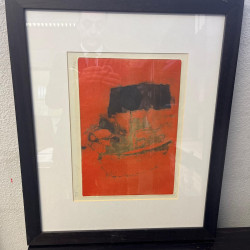 Serigrafia Autor Espiga Pinto com moldura – tons laranja e preto