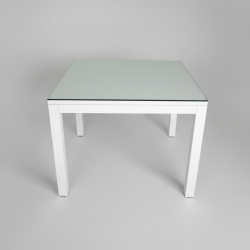 Mesa de refeição moderna em madeira e vidro