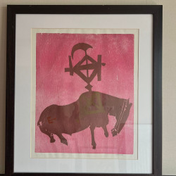 Quadro abstrato com moldura – tons rosa e castanho