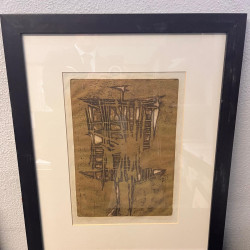 Serigrafia Autor Espiga Pinto com moldura – tons Castanhos e Dourados