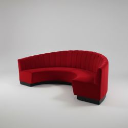 Sofá Semicircular em Veludo Vermelho com Base em Madeira Preta