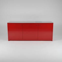 Aparador moderno com tampo de vidro - Encarnado
