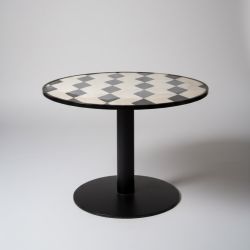 Mesa de Refeição Circular c/Tampo em Mosaico Xadrez Preto e Branco