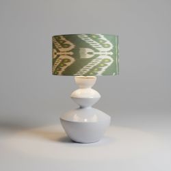 Candeeiro de Mesa em Cerâmica c/Abajur em Tecido Verde