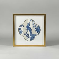 Quadro Pássaro Chinoiserie Azul e Branco