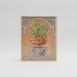 Quadro de Vaso Clássico Dourado com Folhagem Verde