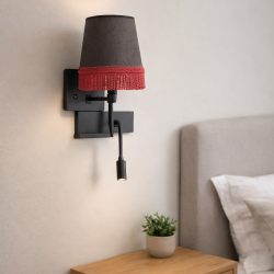 Conjunto de Dois Apliques de Parede Preto com Abat-jour em Tecido