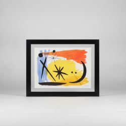 Quadro Composição Abstrata com Estrelas e Lua Crescente