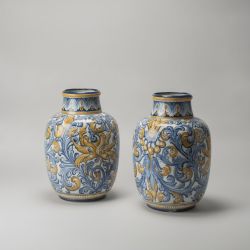Conjunto de 2 Vasos em Cerâmica Azul e Dourada