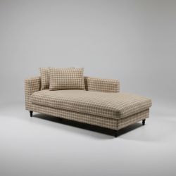 Chaise Longue em Tecido Padrão Xadrez Bege