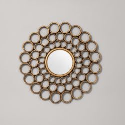 Espelho Redondo com Moldura em Metal Dourado