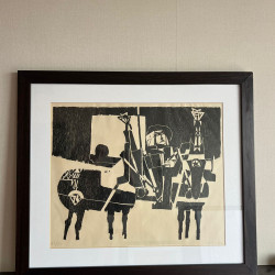 Serigrafia do Autor Espiga Pinto com moldura – tons preto e bege