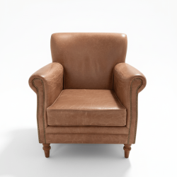 Poltrona clássica em pele castanha