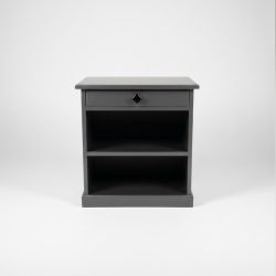 Mesa de Cabeceira em Madeira tom cinza com Prateleiras