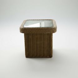 Mesa de Apoio Quadrada em Vime e Vidro