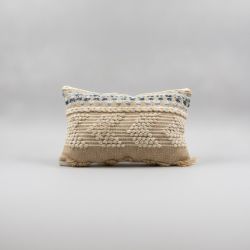 Almofada em Tecido Entrançado Bege e Azul